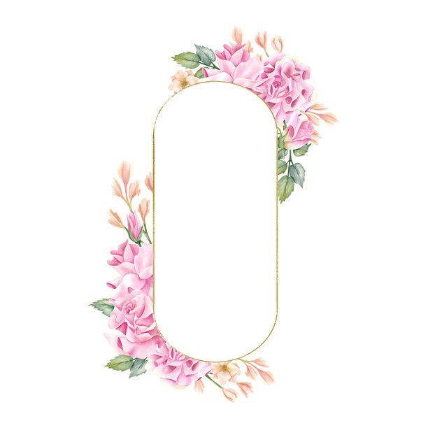 带有玫瑰花的椭圆形金色边框图片下载