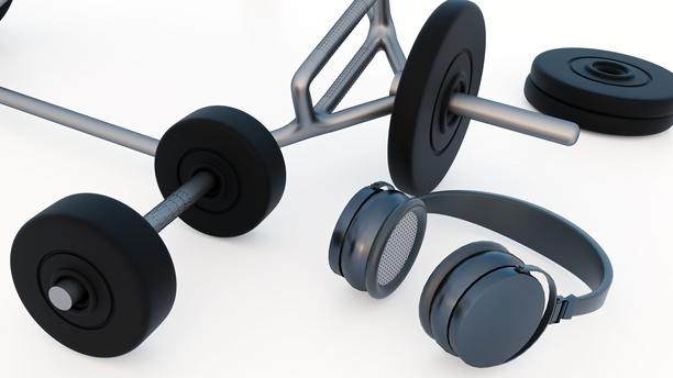耳机和哑铃的3D插画图片下载