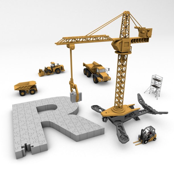 建筑机械3D插画字母R拼图图片下载