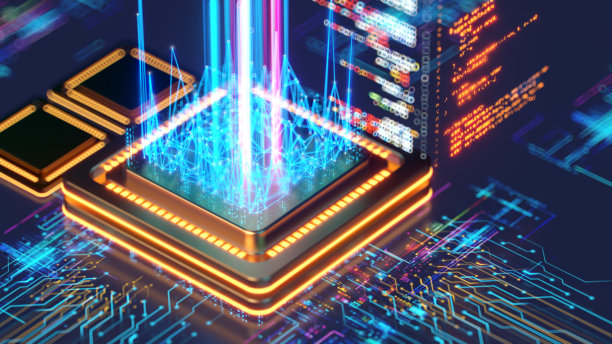 抽象的数字CPU和程序代码。计算机芯片概念。人工智能技术。深度学习。图片下载