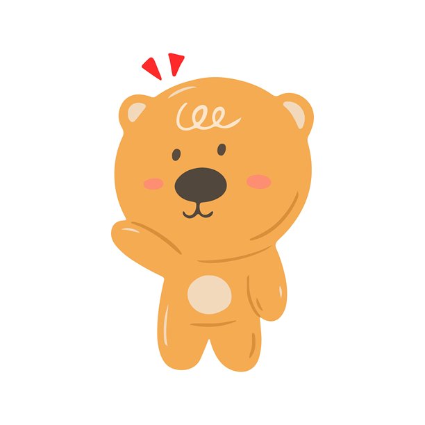 可爱开心的熊在挥手打招呼的手绘插画图片下载