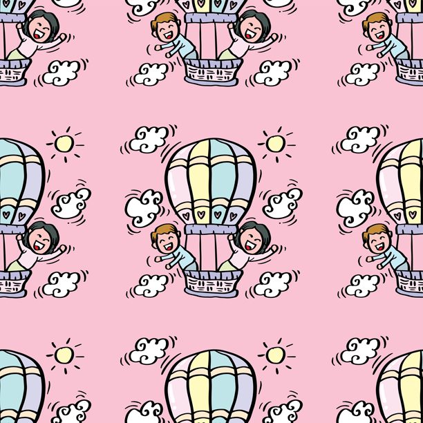 热气球与孩子们的无缝图案。矢量插画。图片下载