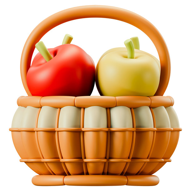 丰收和秋季的苹果果篮，秉持有机健康理念，3D插画图片下载