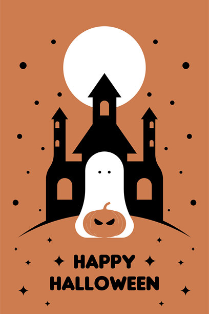 极简风格万圣节设计，可爱的诡异场所插画图片下载