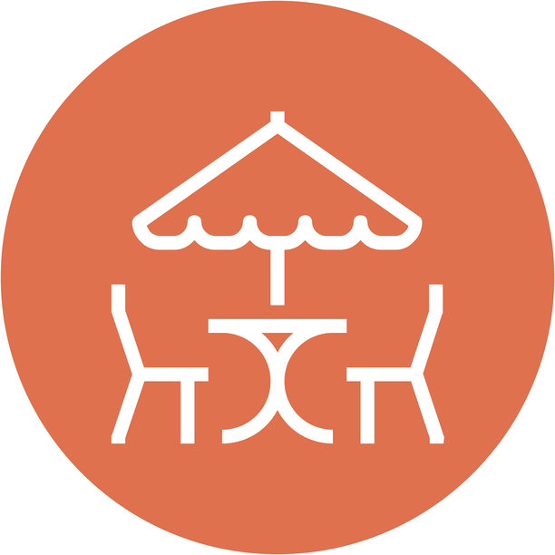 现代咖啡馆露台扁平化线条矢量插画图标设计理念。移动和网页图形图标。扁平化符号、Logo创意理念。简洁干净的扁平化象形图图片下载