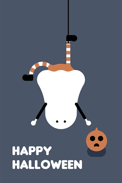 万圣节快乐，可爱的白色幽灵角色的极简插画图片下载