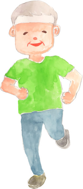 扎着头带奔跑的老爷爷水彩插画 - 矢量图图片下载