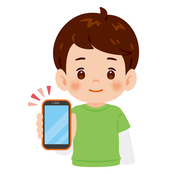 男孩上半身展示智能手机屏幕的插画图片下载