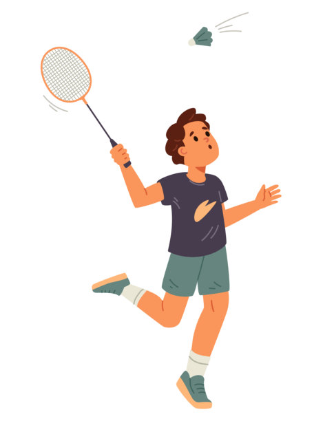 身穿运动服的男孩正在打羽毛球，平击羽毛球，矢量插画，孤立在白色背景上。图片下载