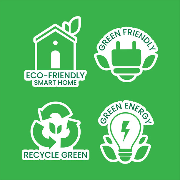 智能家居环保标签插画，扁平卡通手绘模板背景设计图片下载