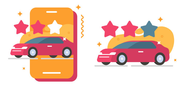 汽车商店评论服务手机APP图标矢量图，出租车司机评分等级服务星级在智能手机屏幕上的现代图形设计插画，汽车车辆租赁专业知识评分图片下载