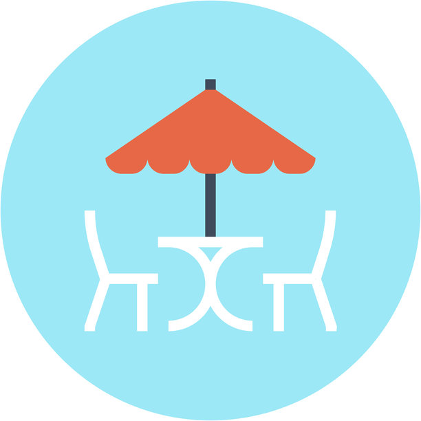 现代咖啡馆露台扁平化线条矢量插画图标设计理念。移动和网页图形图标。扁平化符号，Logo创意理念。简洁干净的扁平化象形图图片下载