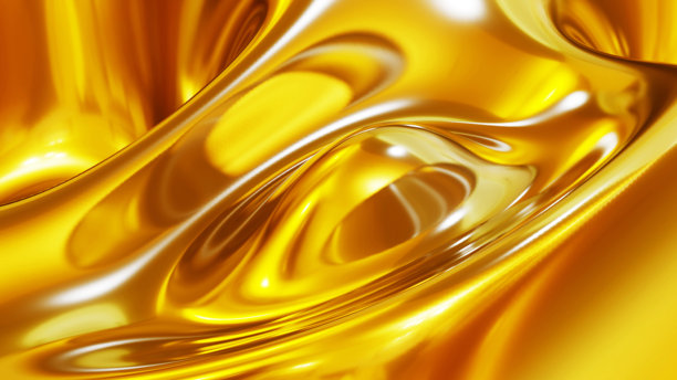 液体黄金铬波浪背景，闪亮有光泽的金色金属图案纹理，丝滑的3D插画。图片下载