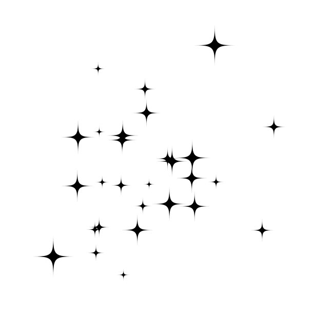 黑色星形半调图案。白色背景上闪耀的火花形状的抽象爆发。用于漫画、波普艺术或装饰效果的复古圆点星团设计。矢量插画图片下载