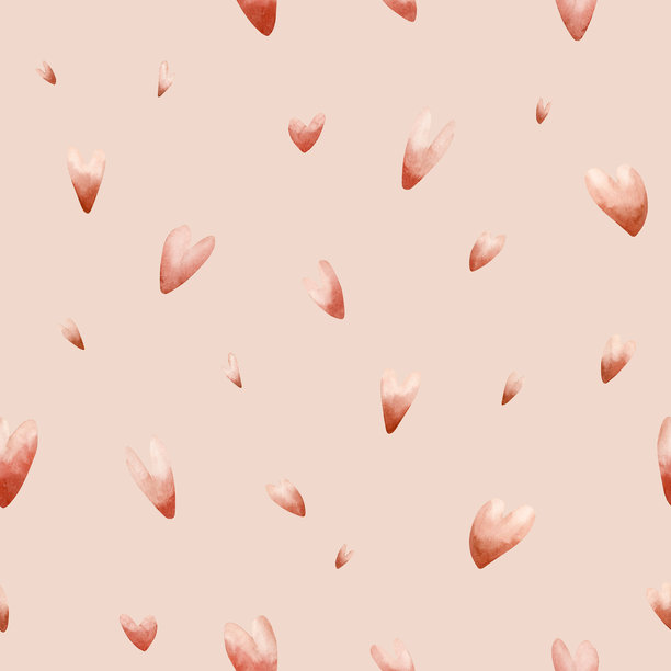 可爱的红色心形无缝图案。水彩手绘插画，孤立在粉色背景上，适合情人节。图片下载