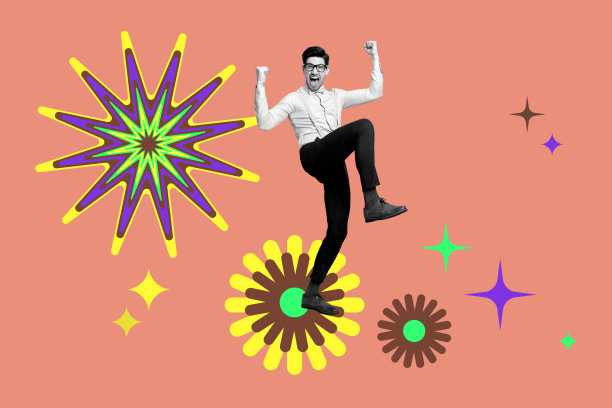 复古多彩波西米亚风图案背景下，充满欢乐的时尚模特拼贴画，散发着复古风格的艺术气息图片下载