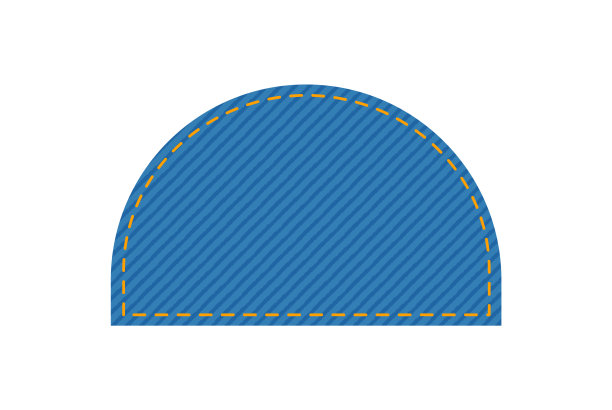 拼接牛仔布半圆形，带缝线的牛仔裤时尚插画。平面的服装蓝色模板。图片下载