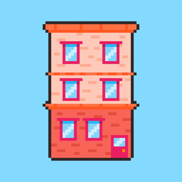 像素艺术酒店建筑游戏素材设计图片下载