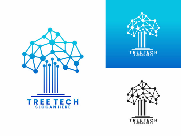 树木科技数字电路插画Logo设计矢量模板图片下载