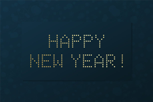 新年快乐矢量贺卡。星空与雪花背景。蓝色与金色插画，用于庆祝、祝贺、装饰、冬季节日、网页设计、横幅图片下载