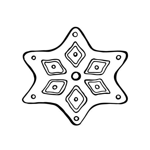 矢量黑白插画，星形姜饼。圣诞饼干墨水手绘。适用于节日贺卡、新年装饰、包装设计。图片下载