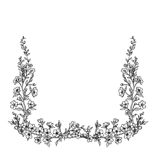 樱花枝条组成的圆形花边，素描风格。矢量插画。方形花环，孤立在白色背景上。适用于贺卡、请柬、节日、婚礼和生日。图片下载