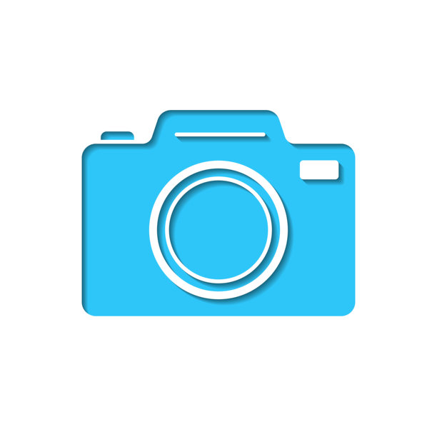 照片相机。在蓝色背景的白纸上抠出的图标图片下载