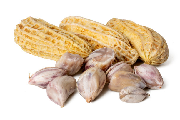 高分辨率照片，展示了带有虎纹的虎杖花生，白色背景分离，使用 45MP 高分辨率相机拍摄图片下载