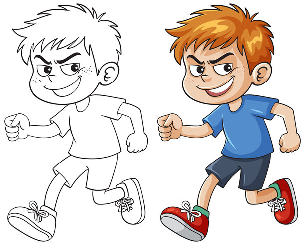 矢量插画中奔跑的顽皮男孩图片下载