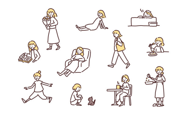 一套手绘的女性放松插画图片下载