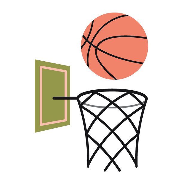 篮球框，球飞入网中。运动与竞赛概念。潮流现代矢量插画，孤立在白色背景上，手绘，扁平化设计图片下载