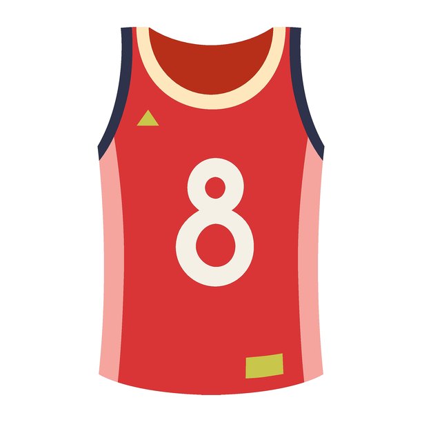 印有8号的红色无袖运动背心，适合篮球或团队比赛的运动背心。时尚现代矢量插画，手绘，扁平化设计，孤立在白色背景上。图片下载