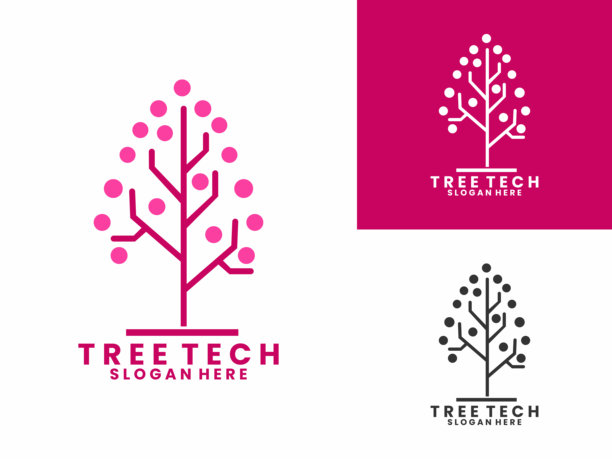 科技树数字插画Logo设计矢量模板。科技树网络Logo设计图标图片下载