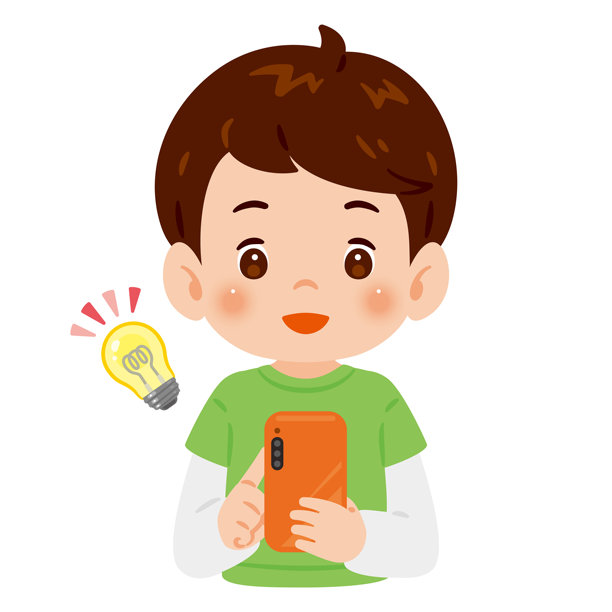 男孩上半身插画，他看着智能手机，似乎意识到了什么。图片下载