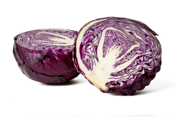 高分辨率照片，展示了新鲜的紫甘蓝，白色背景，使用4500万像素高分辨率相机拍摄图片下载