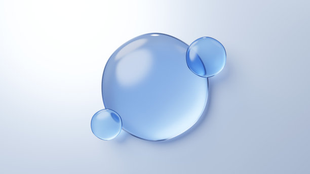 3D插画。银色背景上的浅蓝色透明球体。（横向）图片下载