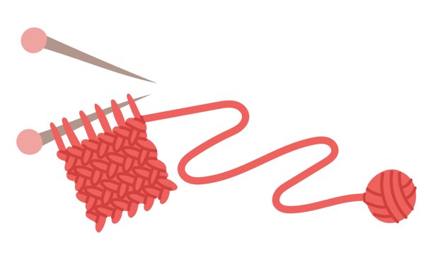 用直棒针编织。红色围巾配线和小毛线球。舒适的氛围。为他人手工制作。扁平彩色隔离插画。适用于明信片以及关怀和舒适主题。图片下载