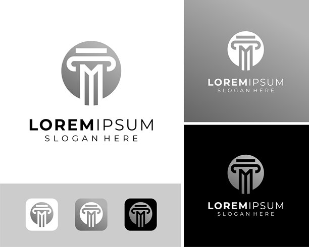 字母 M 法律支柱 律师 柱子 法官 正义 法律 奢华 矢量 设计 插画图片下载