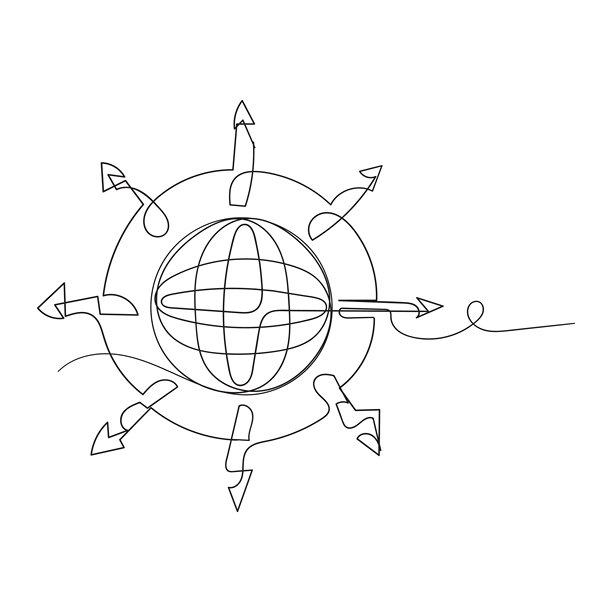 手绘数字地球插画矢量，采用连续线条艺术风格图片下载