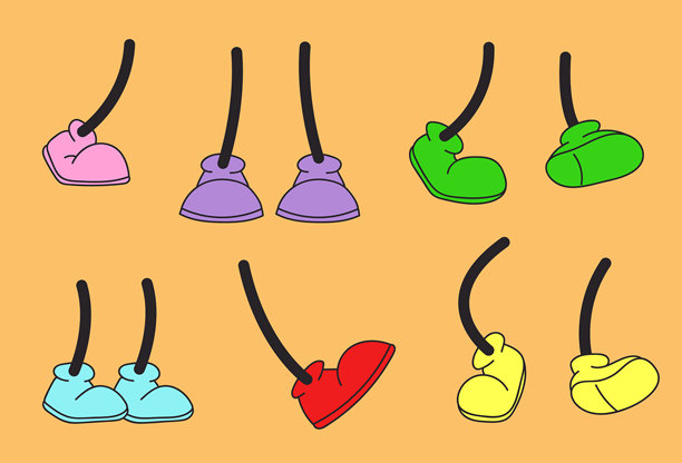 复古卡通风格的彩色腿部角色吉祥物鞋子集合，矢量扁平化图形设计插画图片下载