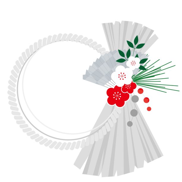 梅花与银色注连绳新年装饰插画——现代日式风格图片下载