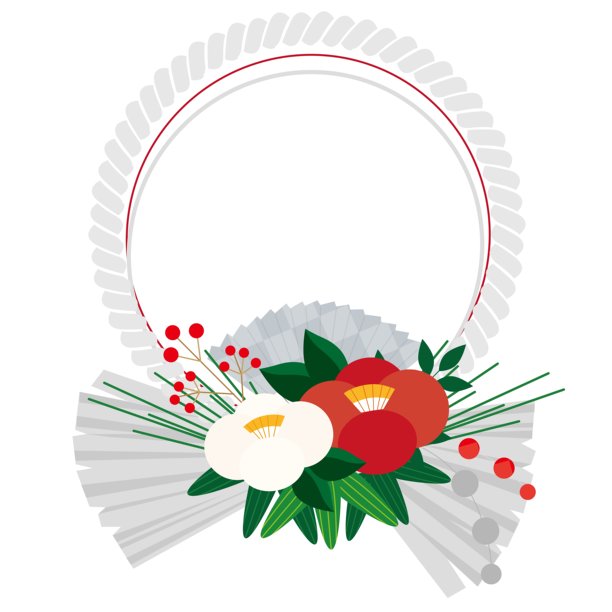 红白山茶花与银色注连绳新年装饰插画——日本传统与现代设计图片下载