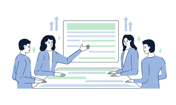 协作，团队合作，成长，会议，白板，线条，人物，矢量插画图片下载