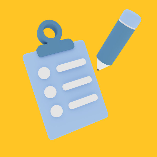 3d插画，待办事项清单，带有笔的图标和符号。3d渲染。图片下载
