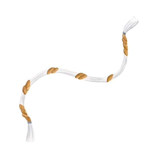 猫咪条纹逗猫棒水彩插画，孤立的插画。宠物咀嚼和玩耍的拉扯玩具，手绘剪贴画，适用于家养宠物、宠物配件设计和宠物店。图片下载