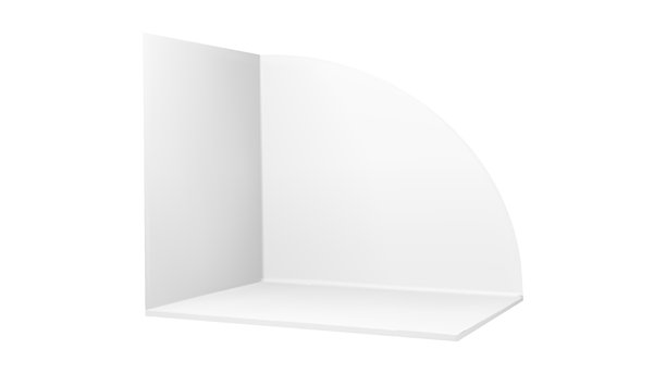 房间展位角落3D样机，带有空白的白色盒子立方体和模板剖视图。用于展览、办公室或会议背景的样机空间。背景设计上的开放式逼真渲染。图片下载