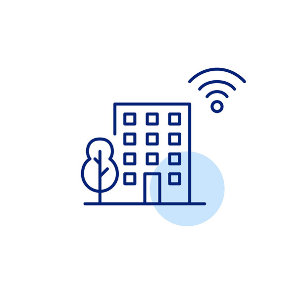 公寓楼、树木和Wi-Fi。互联生活，绿色智慧城市。像素完美矢量图标图片下载