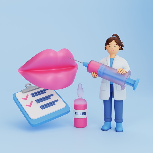 填充剂隆唇手术的3D插画图片下载