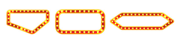 马戏团矩形霓虹灯招牌，带有嘉年华边框和赌场面板发光效果。复古电影院金色灯泡边框，适用于老式剧院演出。空白的测验广告牌，可用作海报或节日电影标签。图片下载