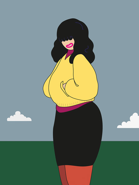 大胆极简风格插画中的时尚女性角色在户外图片下载